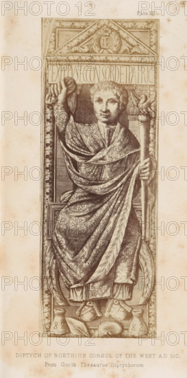 Diptych of Boethius consul of the West AD 510, photograph, reproduction, page, inscription: 'From
