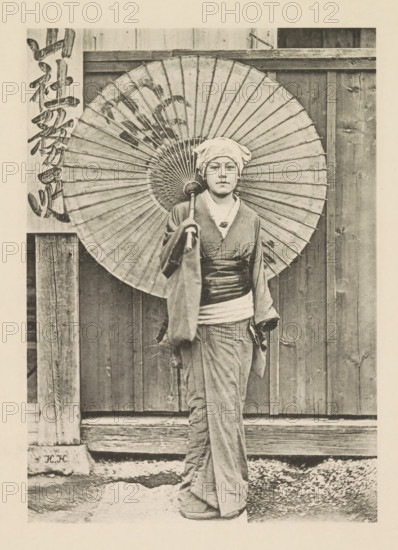Jeune fille japonaise, Girl with a parasol in Japan, page, photomechanical print, inscription: