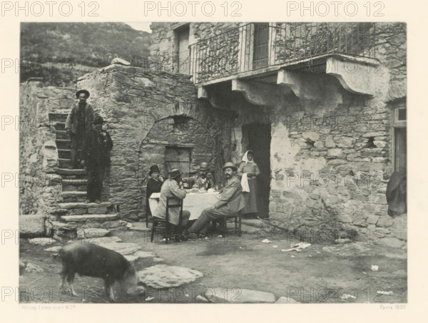 Breakfast company in Casta, Déjeuner à Casta, page, photomechanical print, photographer: Roland