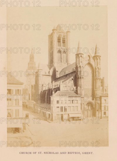 Church of St. Nicolas and beffroi, Ghent, photograph, page, c. 1856 - in or before 1866,
