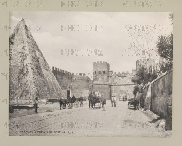 St John's gate & pyramid of Cestius, page, photomechanical print, photographer: Samuel J. Beckett,