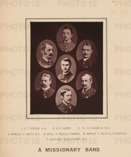 Portraits of the Cambridge Seven, page, photomechanical print, inscription: '1., Beauchamp BA',
