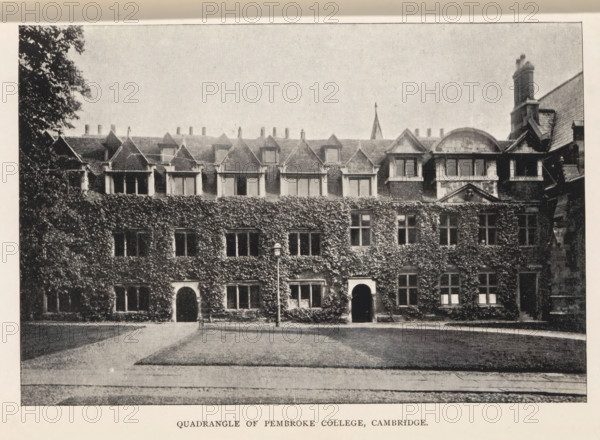 Quadrangle of Pembroke College, Cambridge, page, photomechanical print, c. 1889 - in or before