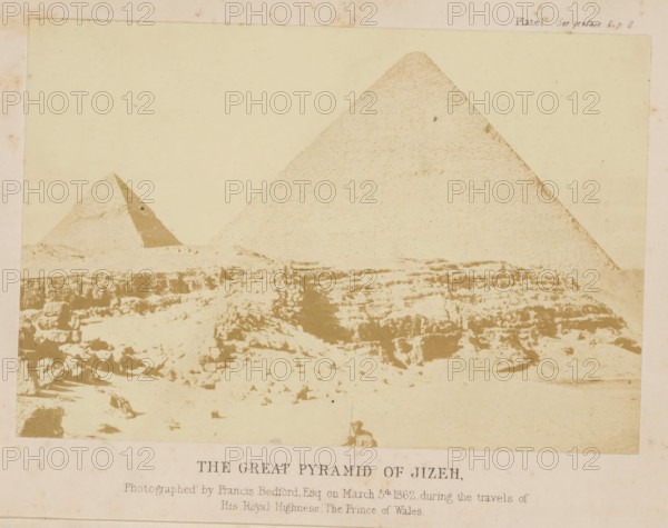 The great pyramid of Jiza, photograph, page, inscription: 'Photographed by, Prince of Wales',