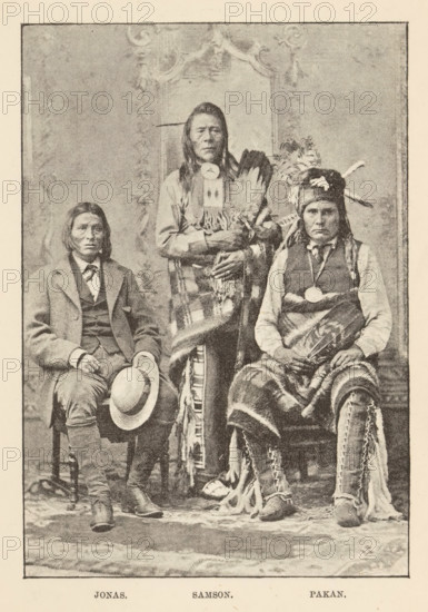 Portrait of three Cree or Saulteaux men from Canada, Jonas. Samson. Pakan, page, photomechanical