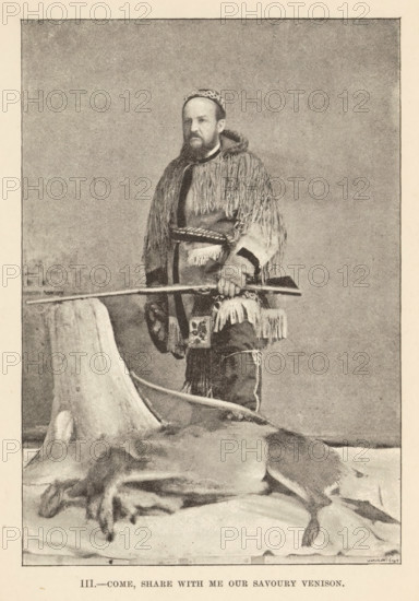 Portrait presumably of Egerton Ryerson Young as a hunter, with a rifle and his foot on prey, III.-