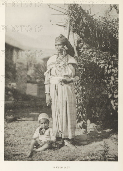 Woman with a child at Kullu, Himachal Pradesh, India, page, photomechanical print, caption: 'A KULU