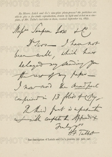 Photo reproduction of William Henry Fox Talbot's last letter to Mr. Leitch, reproduction, page,
