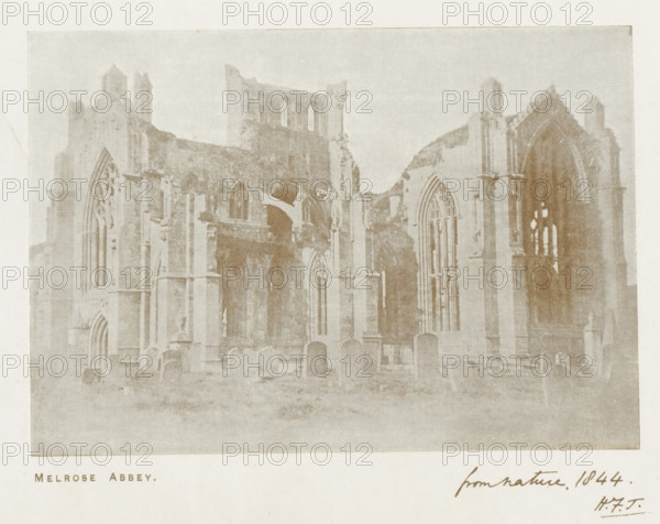 Melrose Abbey, reproduction, page, photomechanical print, inscription: 'from nature 1844. HFT',