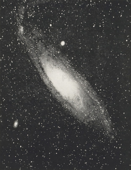 Great nebula in Andromeda, page, photomechanical print, inscription: 'Photographed by, Miss