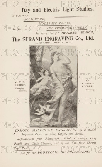 Photo reproduction of a print of a woman with a putto and doves, reproduction, page,