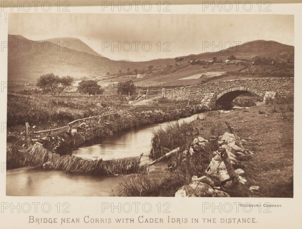 Bridge near Corris with Cader Idris in the distance, Bridge in a landscape near Corris, with a view