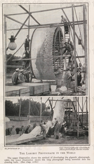 Developing and washing a large panoramic photograph on a roll, The largest photograph in the world,