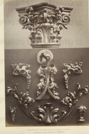 Diverse pièces en plomb et en fer repoussé au martean, Decorative ornaments in lead and iron,