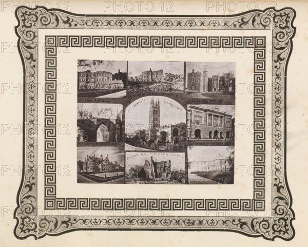 Nine views of buildings and ruins in West Dorset, page, photomechanical print, photomontage,
