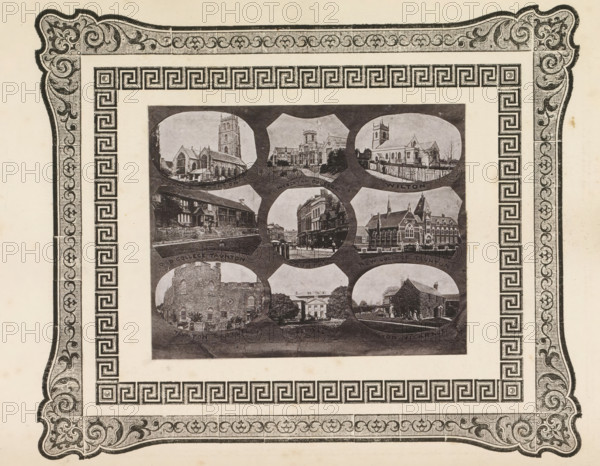 Nine views of buildings in West Dorset, page, photomechanical print, photomontage, inscription: 'S