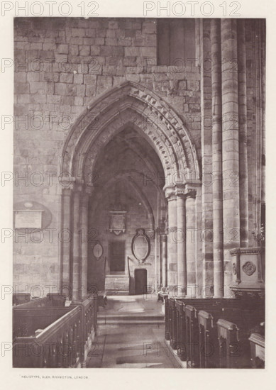 Piper choir. Cartmel church, Interior of the Cartmel Priory, page, photomechanical print,