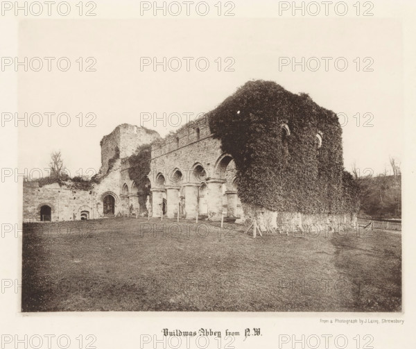 Buildwas Abbey from NW, View of the ruins of Buildwas Abbey, page, photomechanical print,