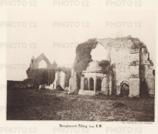 Haughmond Abbey from SW, View of the ruins of Haughmond Abbey, page, photomechanical print,