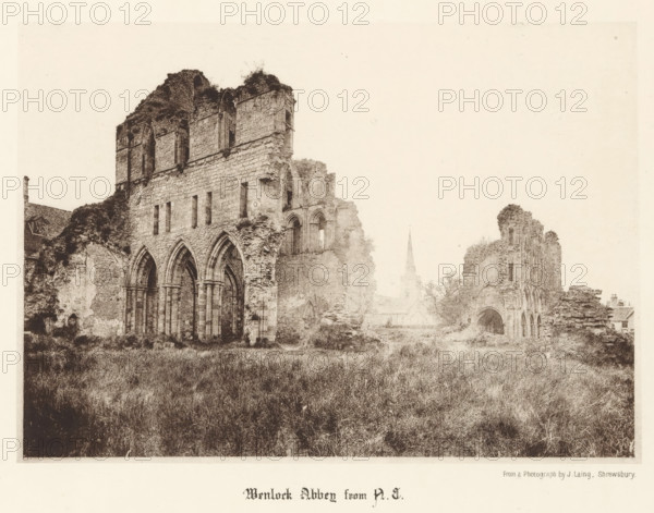 Wenlock Abbey from NE, View of the ruins of Wenlock Priory, page, photomechanical print,
