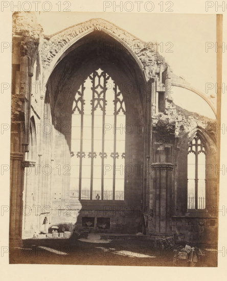 View of a window of the ruins of Melrose Abbey, photograph, page, number: '(No. 12.)', title: