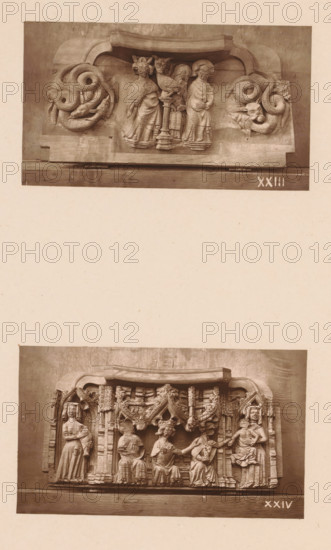 Two carvings in Worcester Cathedral, page, photomechanical print, Above Moses with the bronze