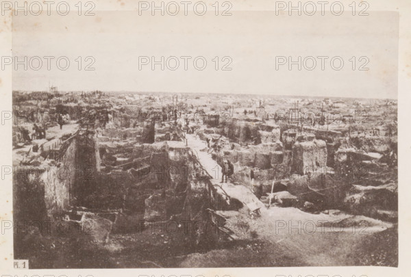 View of a diamond mine in South Africa, presumably near Kimberley, page, photomechanical print,