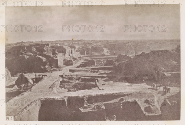 View of a diamond mine in South Africa, presumably near Kimberley, page, photomechanical print,