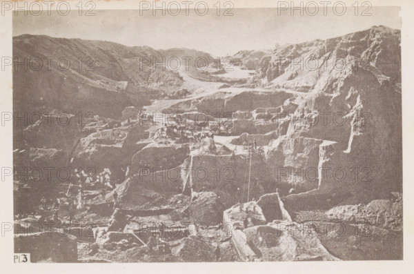 View of a diamond mine in South Africa, presumably near Kimberley, page, photomechanical print,