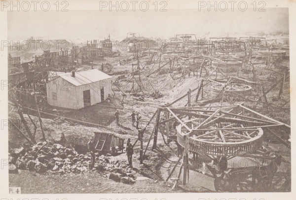 View of a diamond mine in South Africa, presumably near Kimberley, page, photomechanical print,