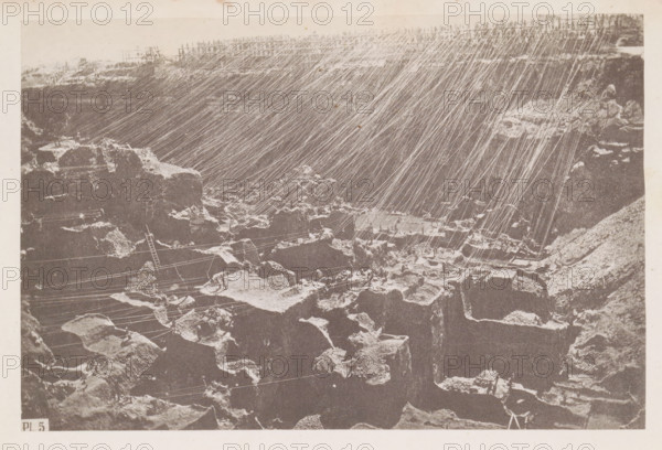 View of the diamond mine at Kimberley in South Africa, page, photomechanical print, number: 'Pl.