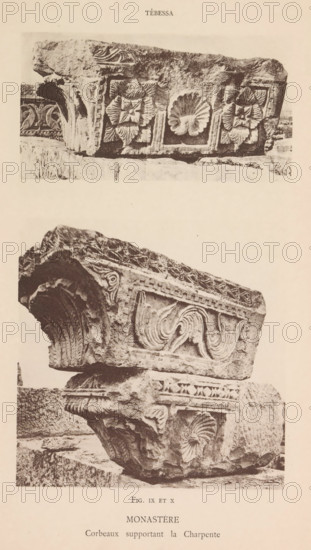 Two corbels from the ruins of a Roman monastery church in Tébessa, decorated with leaf motifs and