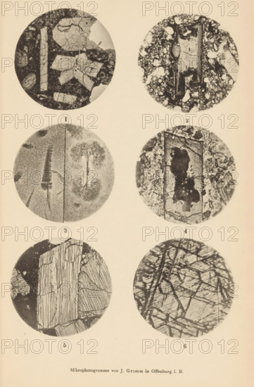 Six microscopic enlargements of minerals, page, photomechanical print, Image 1 2, 3, 4 and 5 is