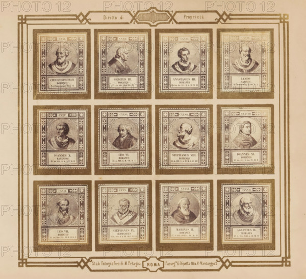 Photo reproduction of twelve portraits of popes, photograph, reproduction, page, photographer: M.