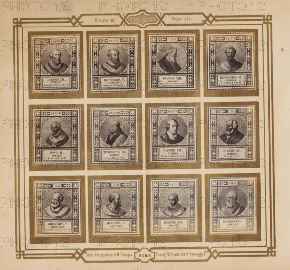 Photo reproduction of twelve portraits of popes, photograph, reproduction, page, photographer: M.
