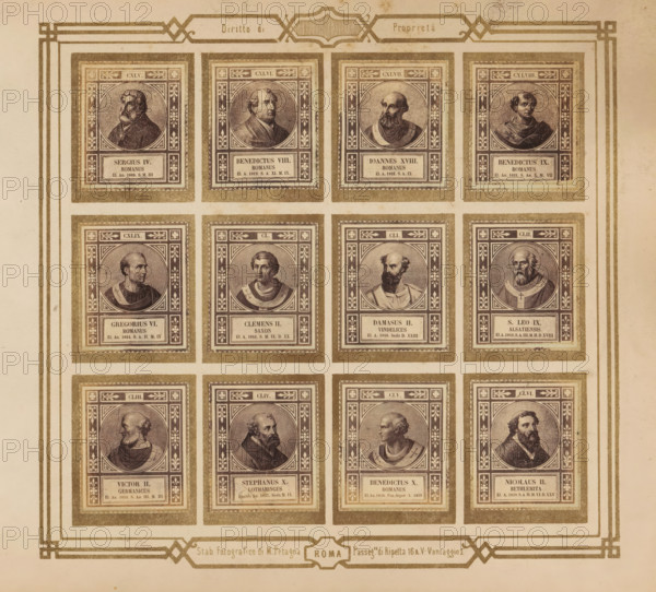 Photo reproduction of twelve portraits of popes, photograph, reproduction, page, photographer: M.