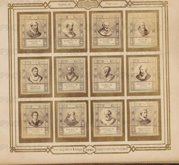 Photo reproduction of twelve portraits of popes, photograph, reproduction, page, photographer: M.