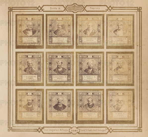 Photo reproduction of twelve portraits of popes, photograph, reproduction, page, photographer: M.