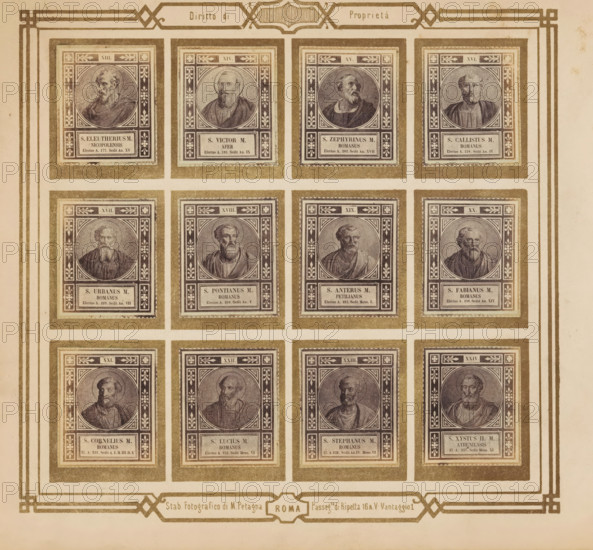 Photo reproduction of twelve portraits of popes, photograph, reproduction, page, photographer: M.