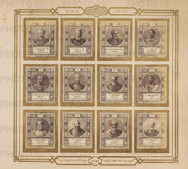 Photo reproduction of twelve portraits of popes, photograph, reproduction, page, photographer: M.