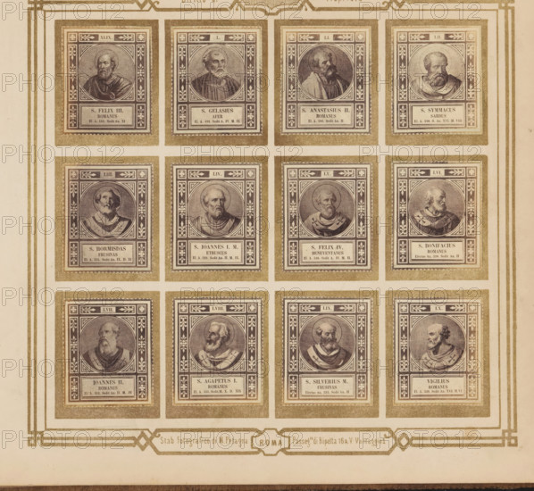 Photo reproduction of twelve portraits of popes, photograph, reproduction, page, photographer: M.
