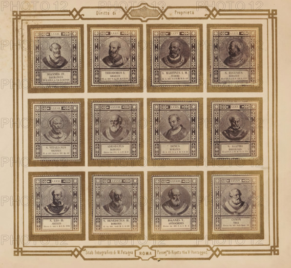 Photo reproduction of twelve portraits of popes, photograph, reproduction, page, photographer: M.