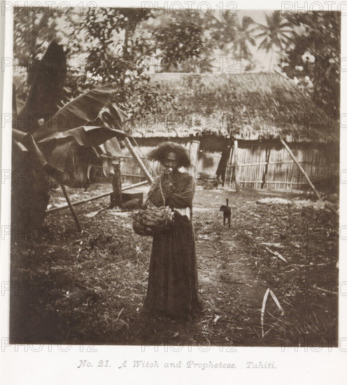 A Witch and Prophetess. Tahiti, Portrait of an unknown woman in front of a house in Tahiti,
