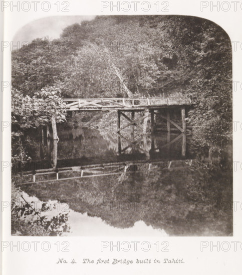 View of a bridge on Tahiti, The first Bridge built in Tahiti, page, photomechanical print, number: