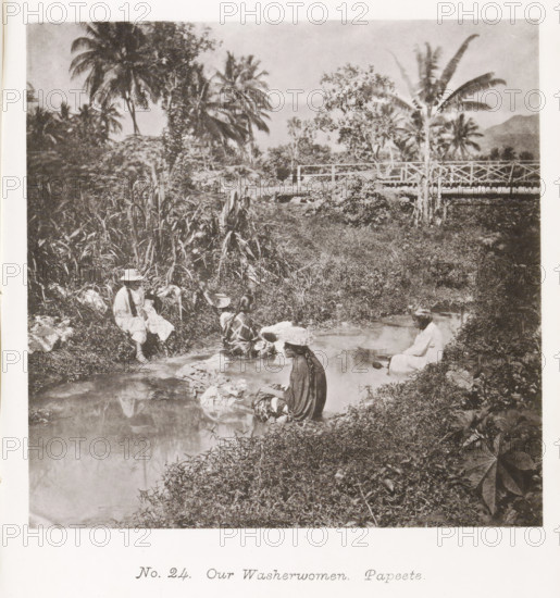 Our Washerwomen. Papeete, Women washing clothes in a river near Papeete, page, photomechanical