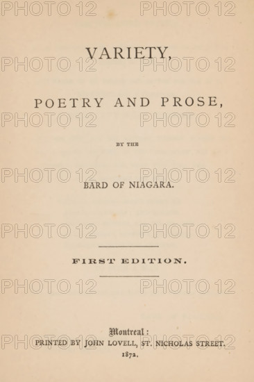 Variety, poetry and prose, book, writer (clerical worker): JB Waid, publisher: John Lovell,