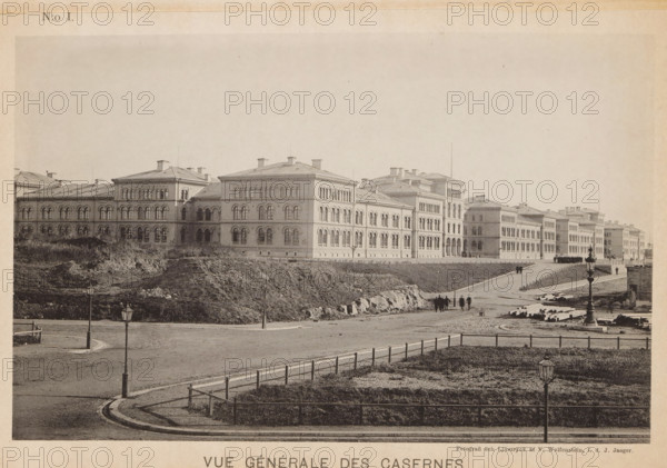 View of a barracks of the Svea livgarde at the Linnégatan in Stockholm, Vue générale des casernes,