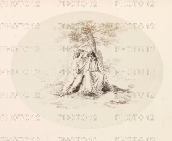 Photo reproduction of a drawing depicting Sleep and Death, photograph, reproduction, page, after
