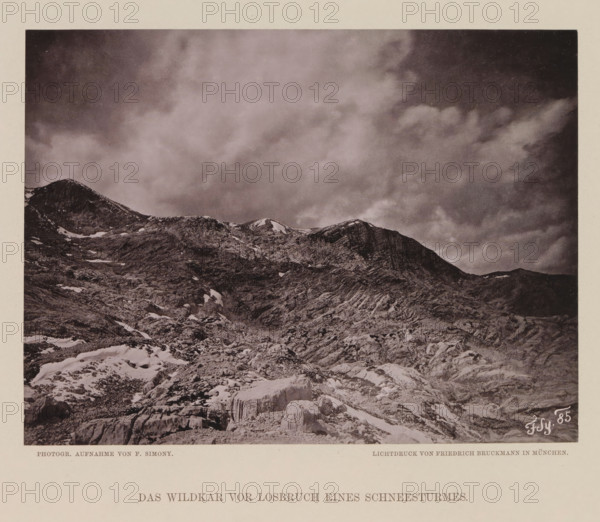 View of the Wildkarspitze, Das Wildkar vor losbrüch eines Scheesturmes, page, photomechanical