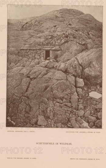 Schutzhöhle im Wildkar, Shelter on the Wildkarspitze, page, photomechanical print, number: 'XIV.',